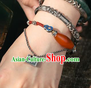 China Traditional Silver Longevity Lock Bracelet Accessories Bangle Jewelry Classical Agate Wristlet Chain