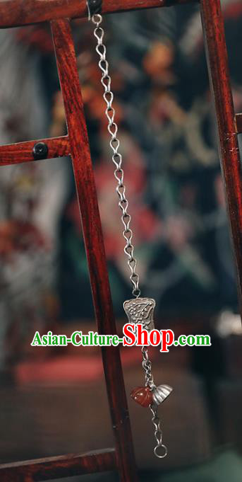 China Traditional Silver Lotus Bracelet Accessories Classical Agate Tassel Wristlet Chain Bangle Jewelry