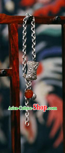 China Traditional Silver Lotus Bracelet Accessories Classical Agate Tassel Wristlet Chain Bangle Jewelry