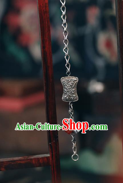 China Traditional Silver Lotus Bracelet Accessories Classical Agate Tassel Wristlet Chain Bangle Jewelry
