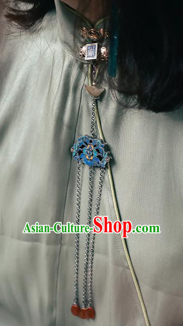 China Traditional Cheongsam Collar Pendant Accessories Silver Brooch Classical Cloisonne Breastpin Jewelry