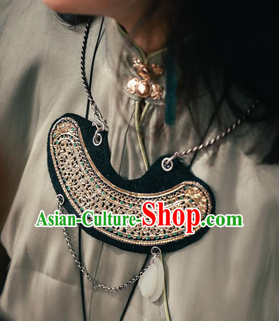 Chinese National Silver Necklace Handmade Ethnic Necklet Accessories Classical Longevity Lock