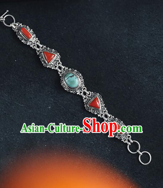 China Classical Bangle Jewelry Traditional Corallite Bracelet Accessories Silver Wristlet