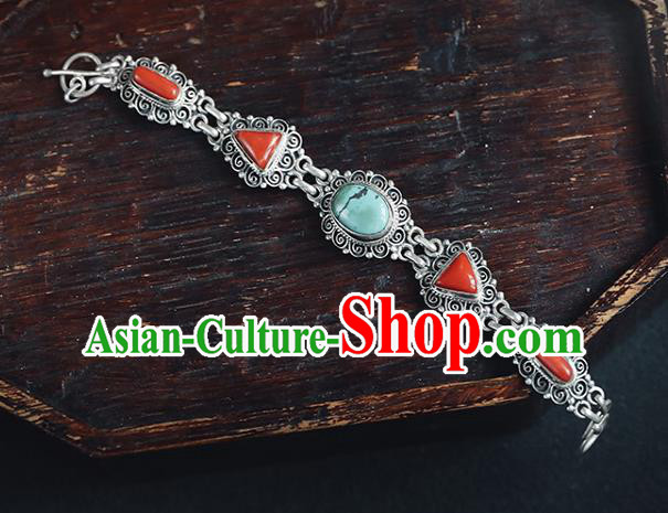 China Classical Bangle Jewelry Traditional Corallite Bracelet Accessories Silver Wristlet