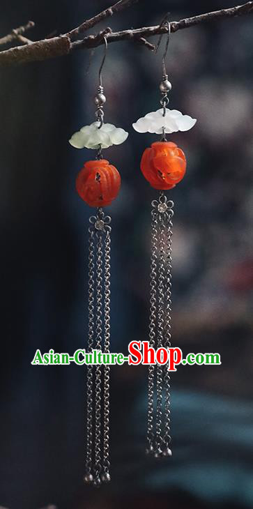 Handmade Chinese Traditional Jade Cloud Ear Jewelry Classical Cheongsam Earrings Accessories Long Tassel Eardrop
