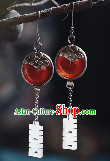 Handmade Chinese Traditional Wedding Jade Ear Jewelry Classical Cheongsam Earrings Accessories Agate Eardrop
