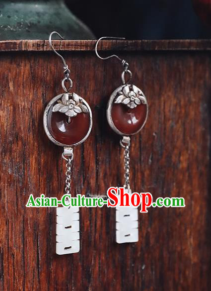 Handmade Chinese Traditional Wedding Jade Ear Jewelry Classical Cheongsam Earrings Accessories Agate Eardrop