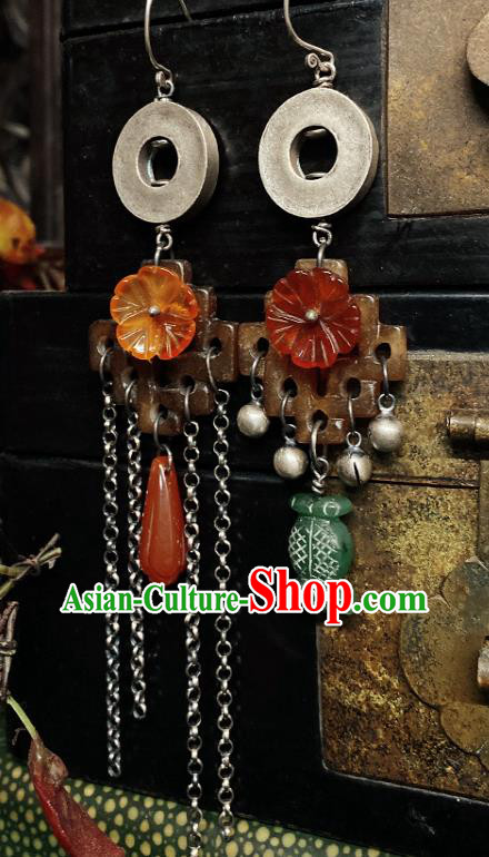 Handmade Chinese Wedding Eardrop Traditional Agate Ear Jewelry Classical Cheongsam Silver Earrings Accessories