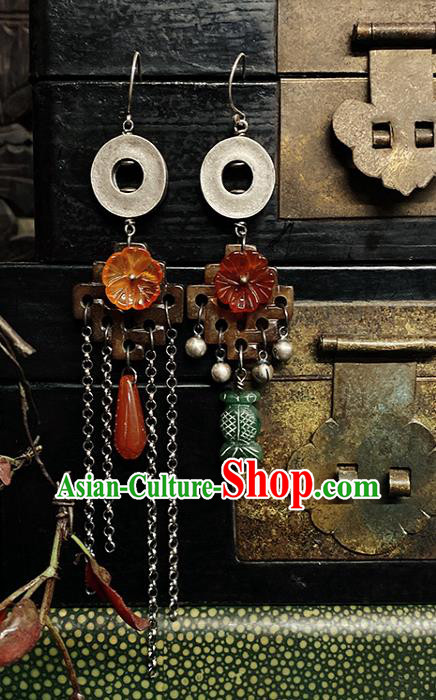 Handmade Chinese Wedding Eardrop Traditional Agate Ear Jewelry Classical Cheongsam Silver Earrings Accessories