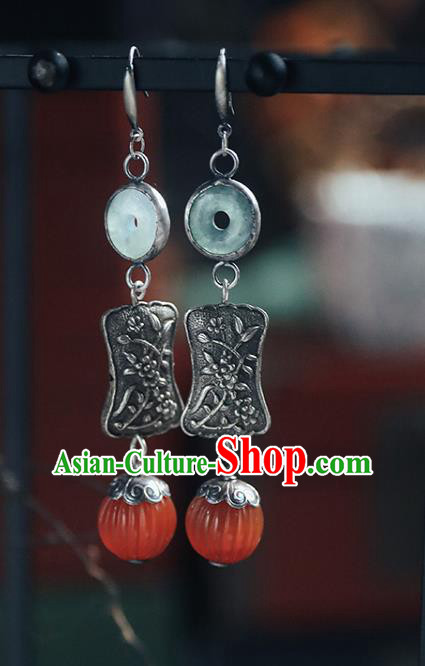 Handmade Chinese Wedding Agate Eardrop Traditional Ear Jewelry Classical Cheongsam Jade Earrings Accessories