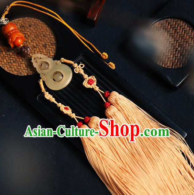 China Traditional Tassel Jade Gourd Pendant Handmade Waist Accessories