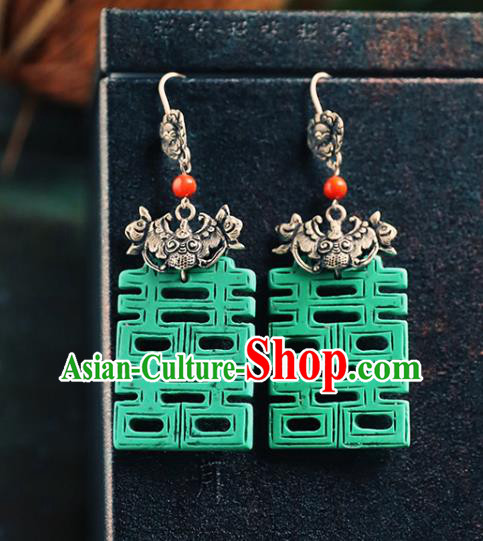 Handmade Chinese Traditional Wedding Ear Jewelry Classical Cheongsam Earrings Accessories Silver Bat Eardrop