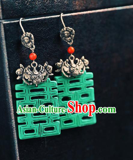 Handmade Chinese Traditional Wedding Ear Jewelry Classical Cheongsam Earrings Accessories Silver Bat Eardrop