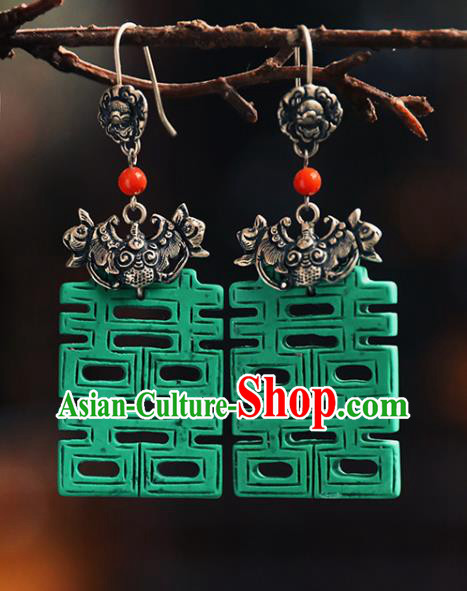 Handmade Chinese Traditional Wedding Ear Jewelry Classical Cheongsam Earrings Accessories Silver Bat Eardrop