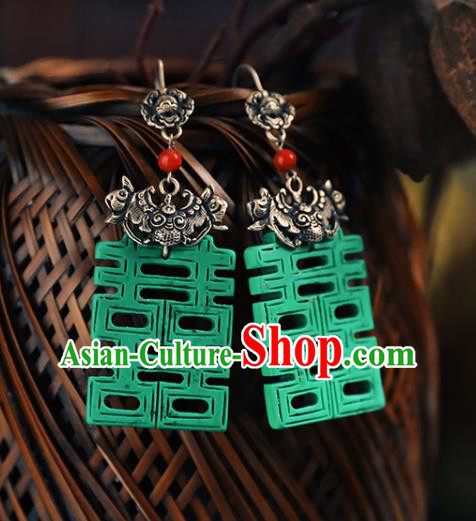 Handmade Chinese Traditional Wedding Ear Jewelry Classical Cheongsam Earrings Accessories Silver Bat Eardrop