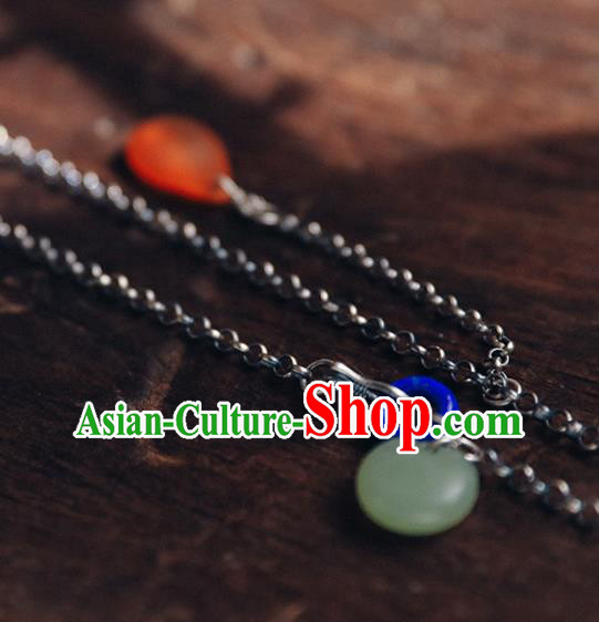 Chinese National Necklace Classical Cheongsam Jewelry Handmade Ethnic Silver Necklet Longevity Lock Accessories