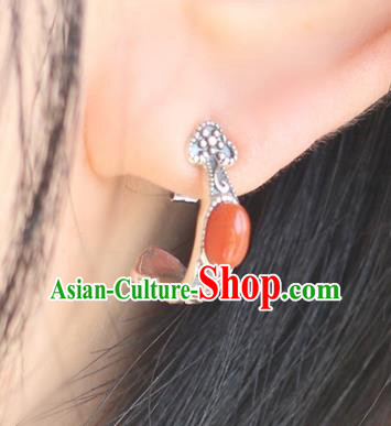 Handmade Chinese Agate Ear Jewelry Traditional Silver Eardrop Classical Earrings Accessories