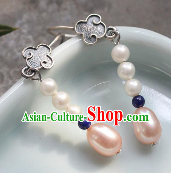 Handmade Chinese Pearls Ear Jewelry Traditional Eardrop Classical Silver Earrings Accessories