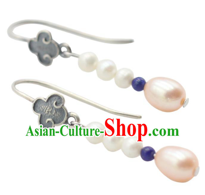 Handmade Chinese Pearls Ear Jewelry Traditional Eardrop Classical Silver Earrings Accessories