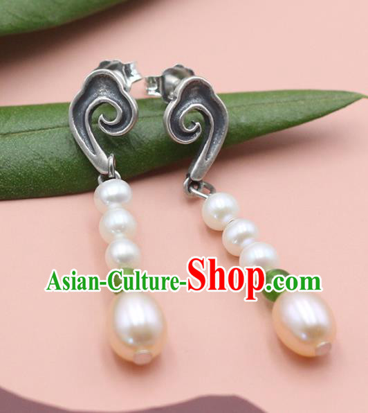 Handmade Chinese Traditional Eardrop Classical Silver Earrings Accessories Pearls Ear Jewelry