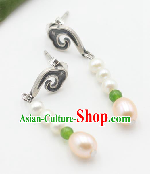 Handmade Chinese Traditional Eardrop Classical Silver Earrings Accessories Pearls Ear Jewelry