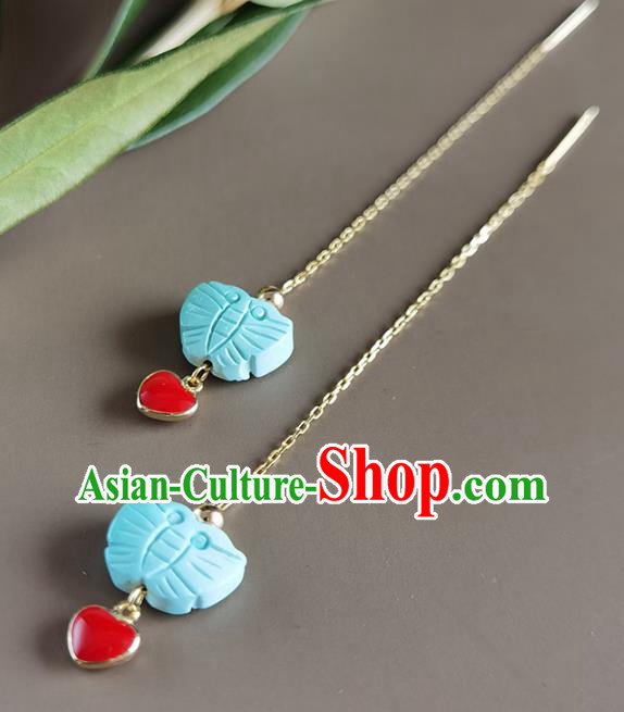 Handmade Chinese Traditional Kallaite Butterfly Eardrop Classical Earrings Accessories Cheongsam Ear Jewelry