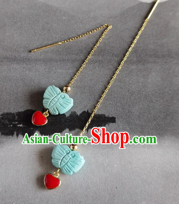 Handmade Chinese Traditional Kallaite Butterfly Eardrop Classical Earrings Accessories Cheongsam Ear Jewelry