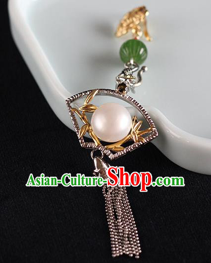 Chinese Handmade National Silver Tassel Breastpin Pendant Cheongsam Jewelry Accessories Classical Pearl Brooch