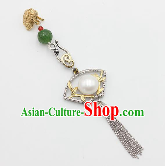 Chinese Handmade National Silver Tassel Breastpin Pendant Cheongsam Jewelry Accessories Classical Pearl Brooch
