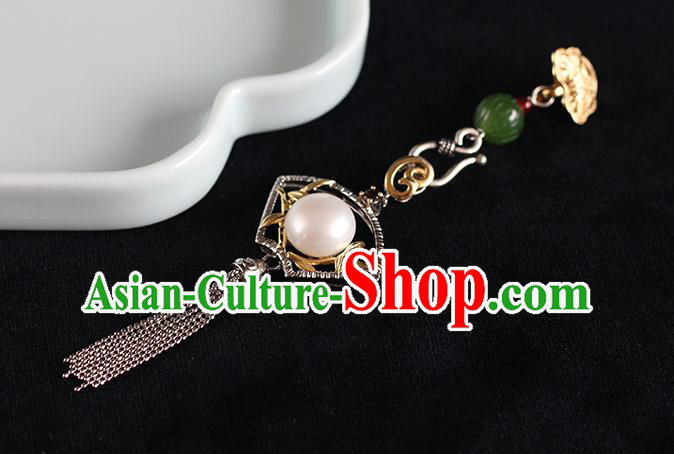 Chinese Handmade National Silver Tassel Breastpin Pendant Cheongsam Jewelry Accessories Classical Pearl Brooch