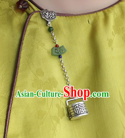 Chinese Classical Silver Brooch Handmade National Jade Breastpin Pendant Cheongsam Jewelry Accessories