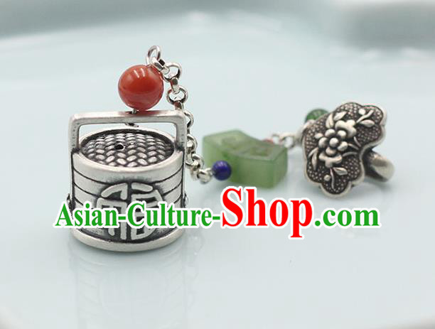 Chinese Classical Silver Brooch Handmade National Jade Breastpin Pendant Cheongsam Jewelry Accessories