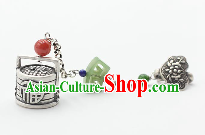 Chinese Classical Silver Brooch Handmade National Jade Breastpin Pendant Cheongsam Jewelry Accessories