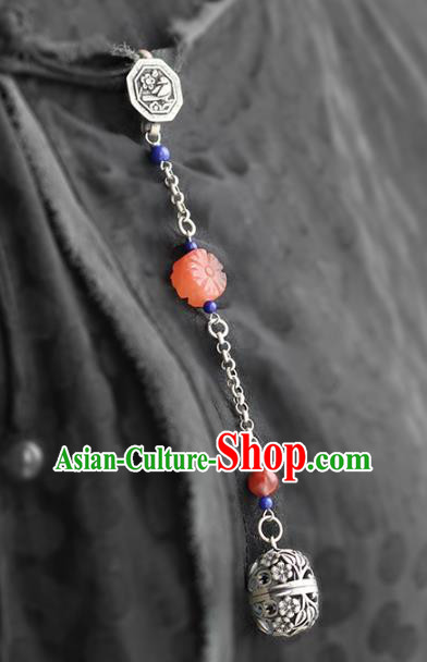 Chinese Handmade National Silver Plum Sachet Breastpin Pendant Cheongsam Jewelry Accessories Classical Agate Brooch