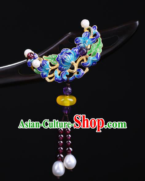 China National Cloisonne Hairpin Handmade Hair Jewelry Accessories Traditional Cheongsam Ebony Hair Stick
