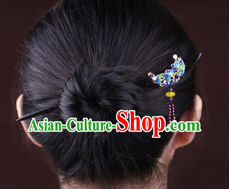 China National Cloisonne Hairpin Handmade Hair Jewelry Accessories Traditional Cheongsam Ebony Hair Stick