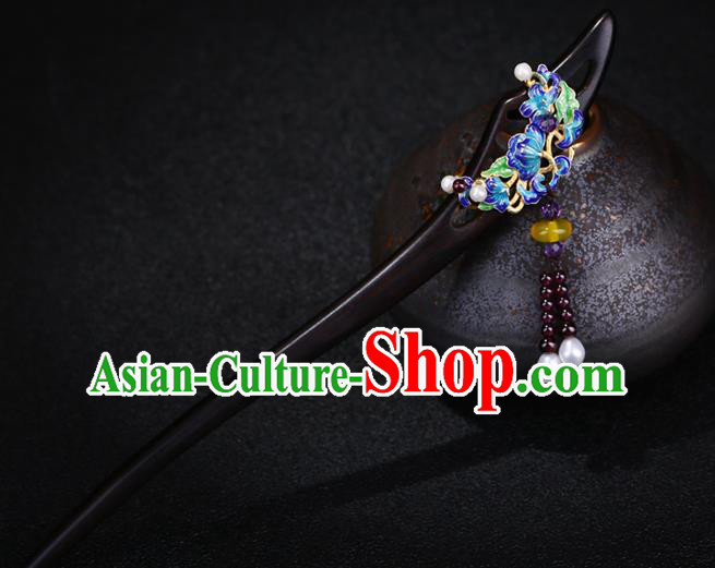 China National Cloisonne Hairpin Handmade Hair Jewelry Accessories Traditional Cheongsam Ebony Hair Stick