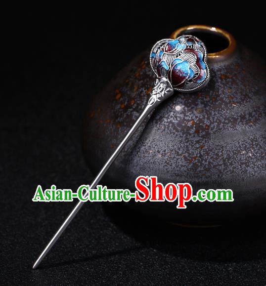 China National Silver Hairpin Handmade Hair Jewelry Accessories Traditional Cheongsam Cloisonne Hair Stick