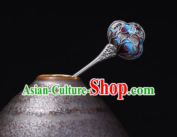 China National Silver Hairpin Handmade Hair Jewelry Accessories Traditional Cheongsam Cloisonne Hair Stick