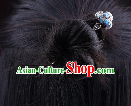 China National Silver Hairpin Handmade Hair Jewelry Accessories Traditional Cheongsam Cloisonne Hair Stick