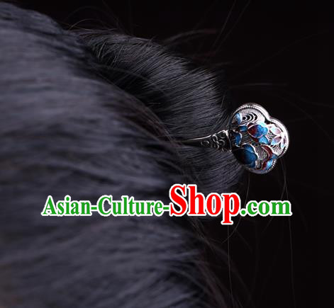 China National Silver Hairpin Handmade Hair Jewelry Accessories Traditional Cheongsam Cloisonne Hair Stick