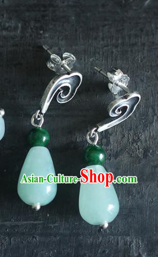 Handmade Chinese Classical Earrings Accessories Cheongsam Silver Ear Jewelry Traditional Jade Eardrop