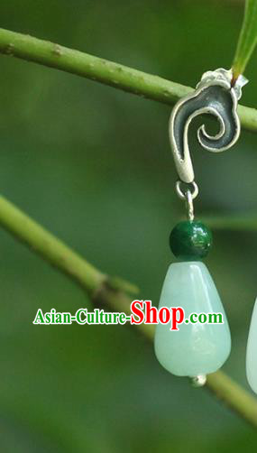 Handmade Chinese Classical Earrings Accessories Cheongsam Silver Ear Jewelry Traditional Jade Eardrop