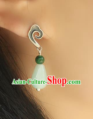 Handmade Chinese Classical Earrings Accessories Cheongsam Silver Ear Jewelry Traditional Jade Eardrop