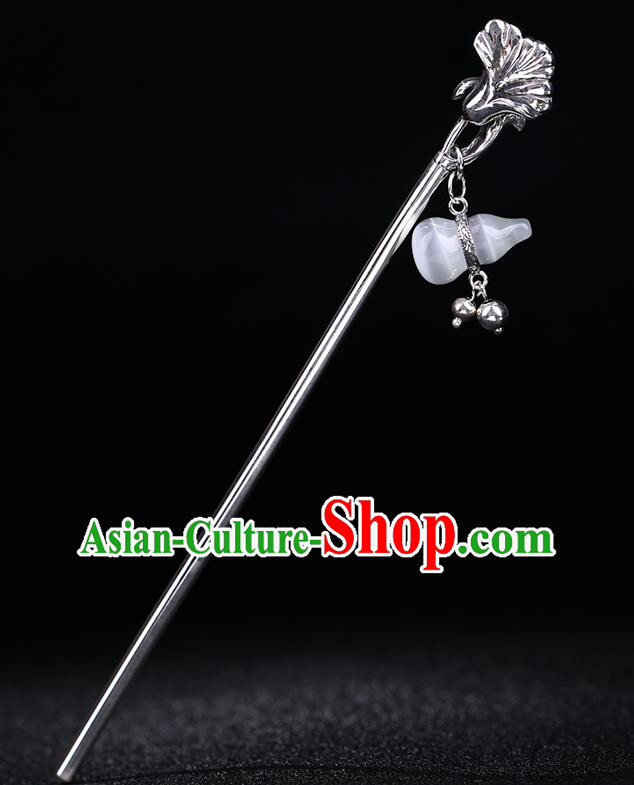 China National Silver Ginkgo Leaf Hairpin Handmade Hair Jewelry Accessories Traditional Cheongsam Opal Gourd Hair Stick