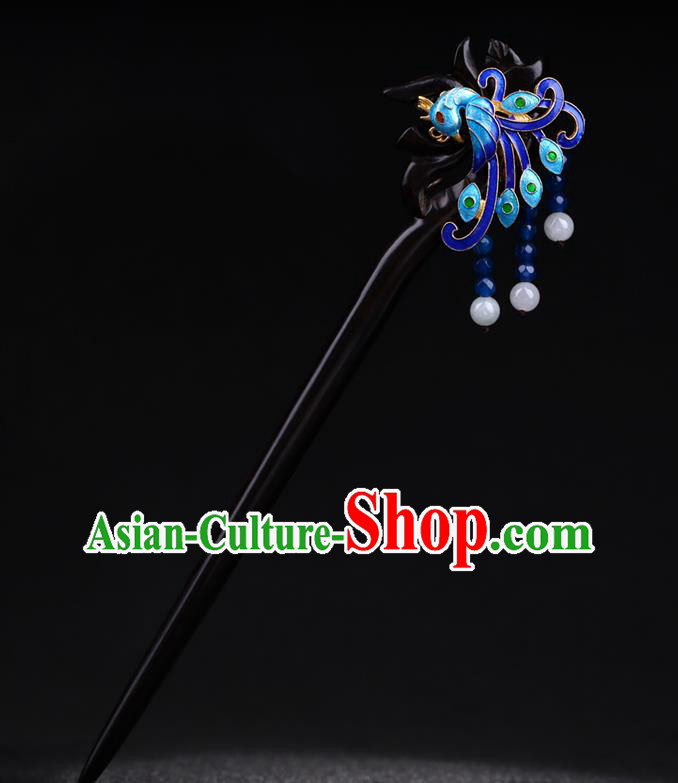 China National Blueing Phoenix Hairpin Handmade Hair Jewelry Accessories Traditional Cheongsam Ebony Hair Clip