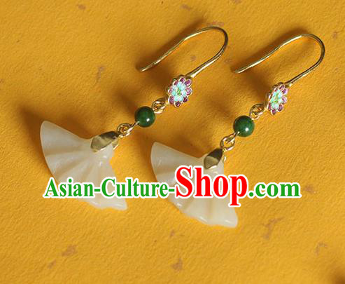 Handmade Chinese Classical Jade Fan Earrings Accessories Cheongsam Ear Jewelry Traditional Enamel Eardrop