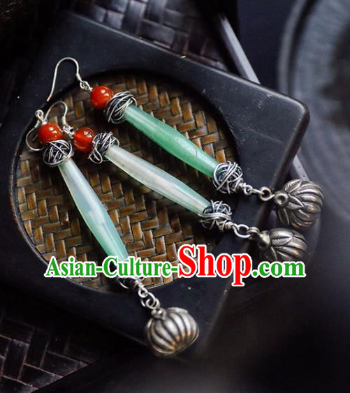Handmade Chinese Traditional Coloured Glaze Eardrop Classical Cheongsam Earrings Accessories Silver Ear Jewelry