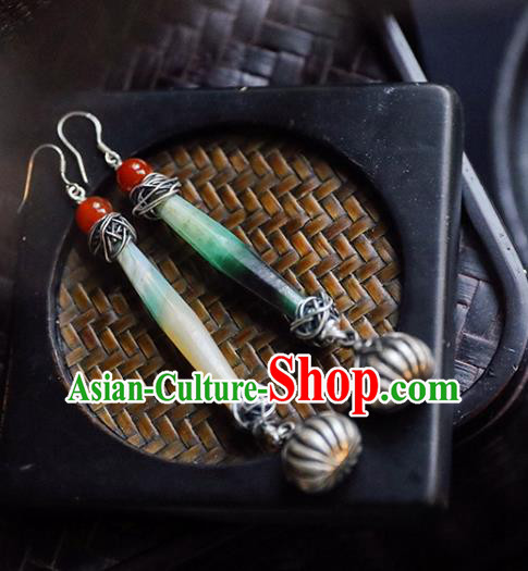 Handmade Chinese Traditional Coloured Glaze Eardrop Classical Cheongsam Earrings Accessories Silver Ear Jewelry