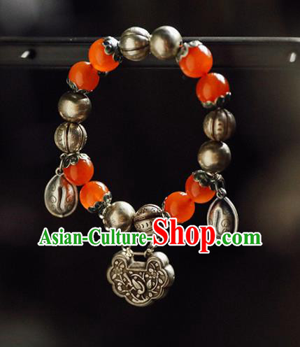 China Traditional Silver Beads Bracelet Accessories Classical Bangle Jewelry Agate Wristlet
